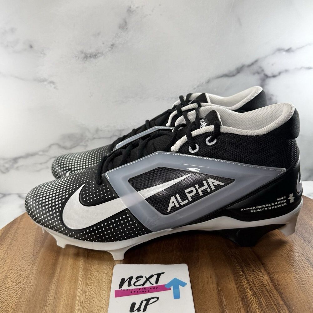 Men’s size 14 WIDE-Nike Alpha Menace 4 Pro Wide nby Black White Football Cleats